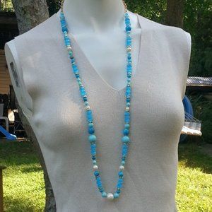 Kate Spade Azure Allure Crystal Pearl blue bead 34" strand necklace